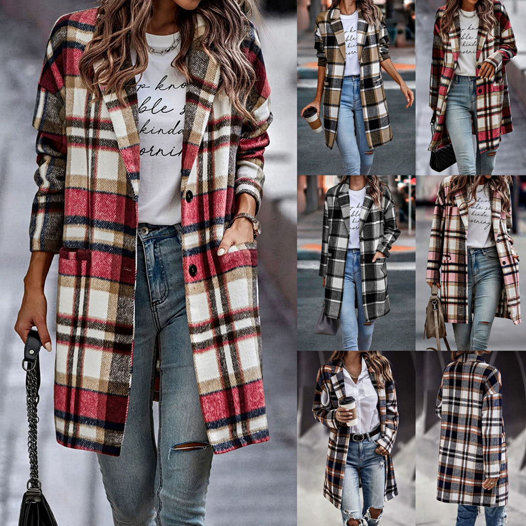 Oversized plaid coat for women with stylish pockets and turned-down collar Lune London