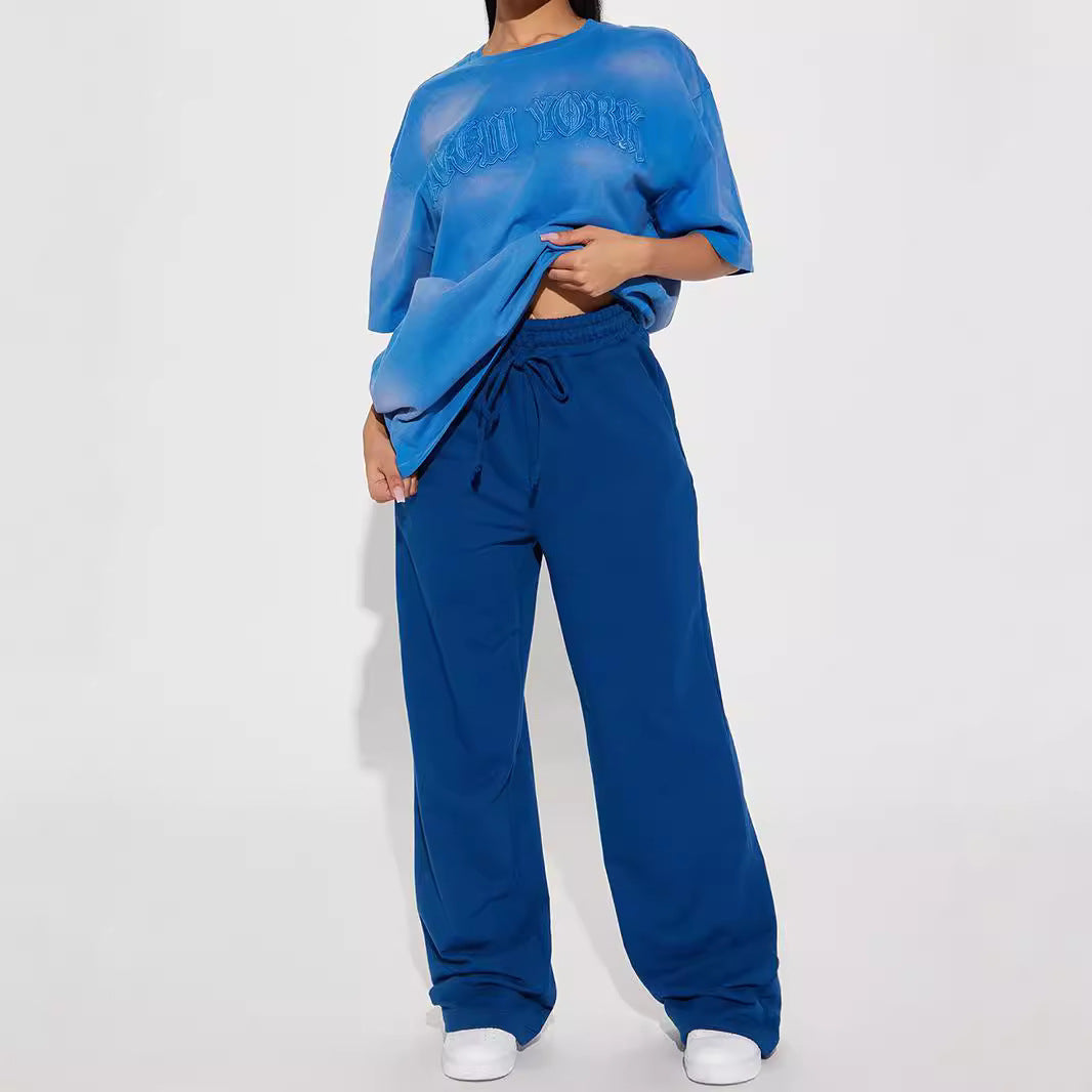 Women's wide sweatpants with elastic waistband and drawstring Chic & Stil