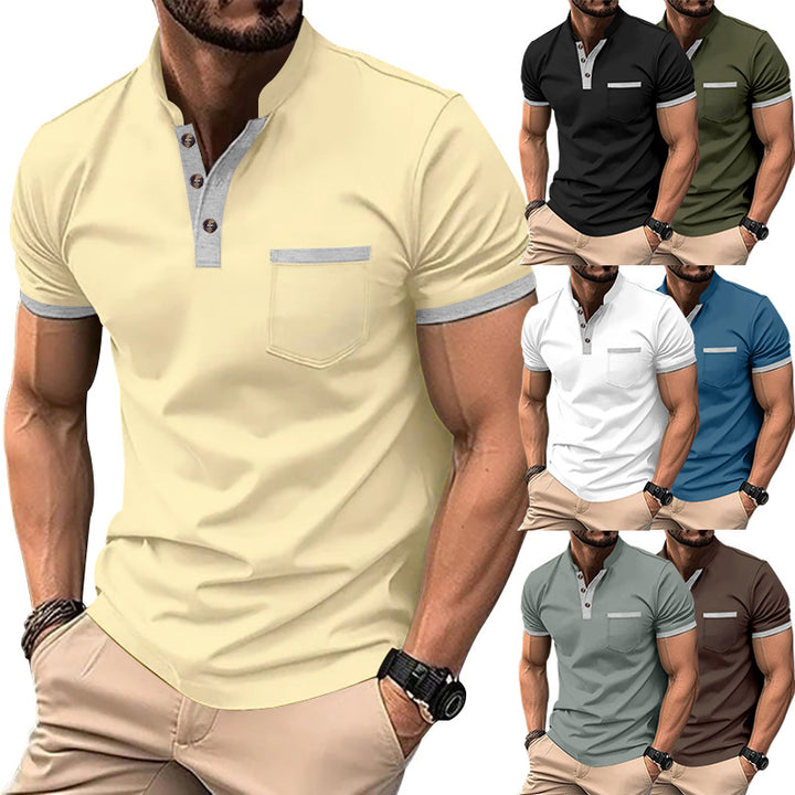 Men's short sleeve Henley shirt with an additional modern design and a chest pocket Lune London