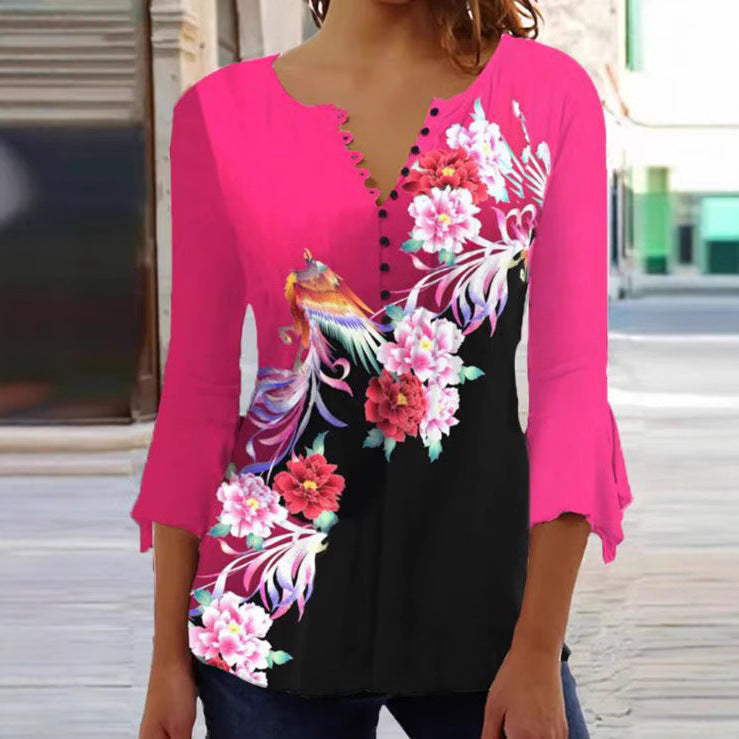 Blouse tunique imprimée pour femmes avec patte de boutonnage Chic & Stil