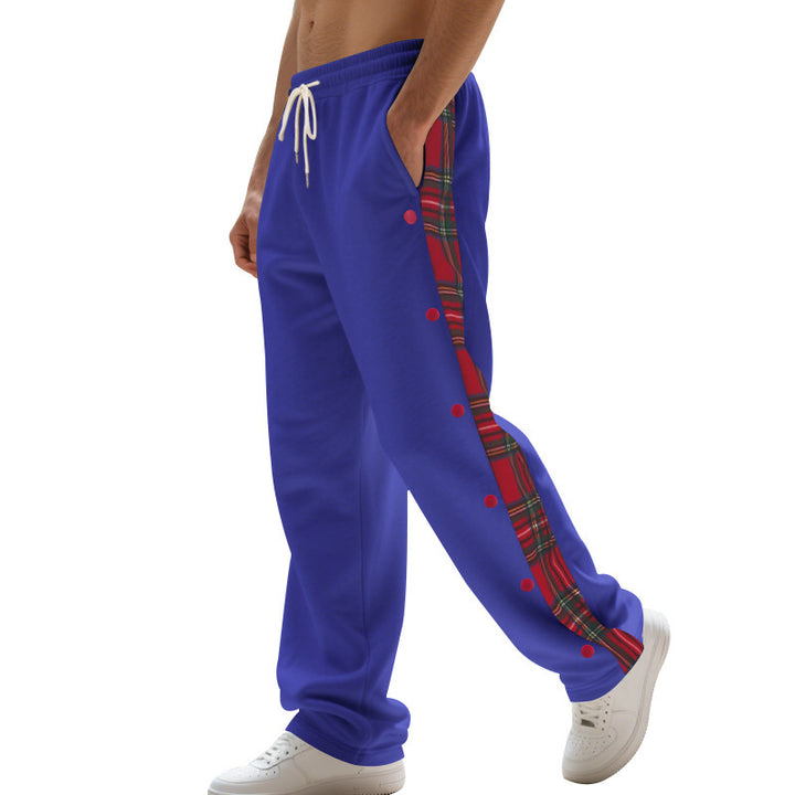 Sporty jogger pants for men with side snap buttons and chic plaid design