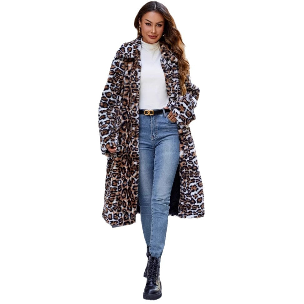 Lune London plush faux fur long blazer for women with a trendy snake pattern