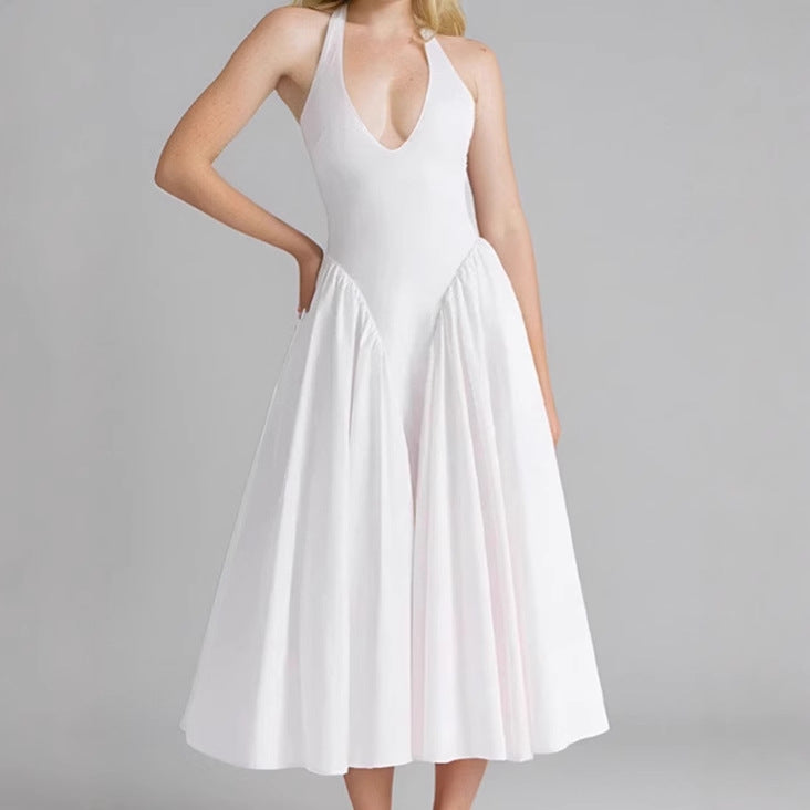 Midi dress for women with plunging V-neck and flowy skirt Lune London