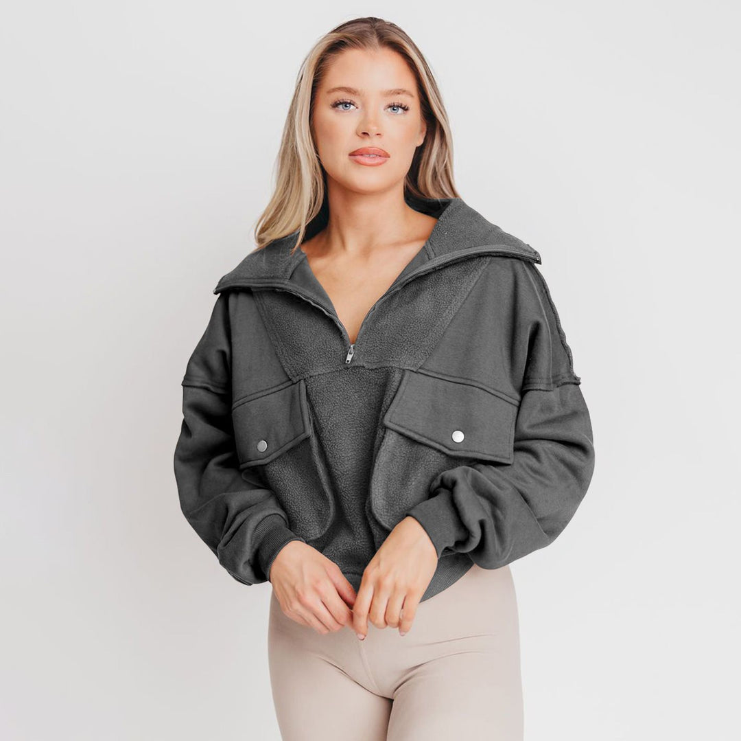 Ladies Sporty Fleece Pullover with Zip and Pocket Lune London