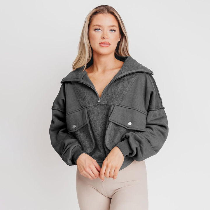 Ladies Sporty Fleece Pullover with Zip and Pocket Lune London
