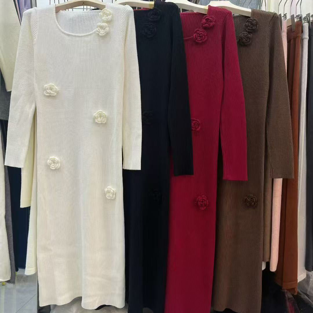 Maxi knit dress for women with decorative buttons and a fitted silhouette Lune London