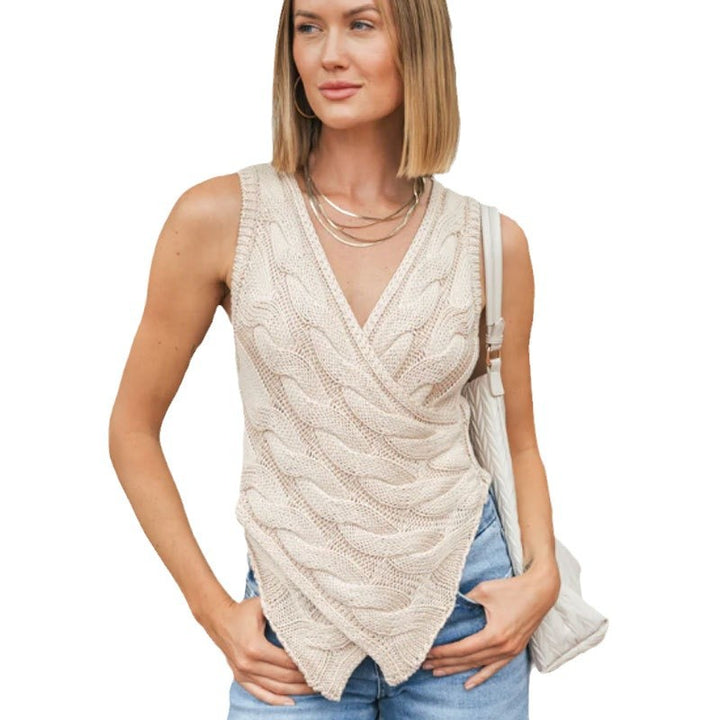 Top en tricot pour femme avec un motif de chevron moderne et un ourlet asymétrique Chic & Stil