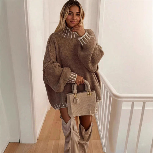Oversized knitted sweater for ladies with decorative collar Lune London