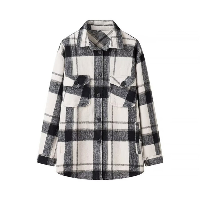 Veste en flanelle à carreaux pour femmes avec poches Chic & Stil