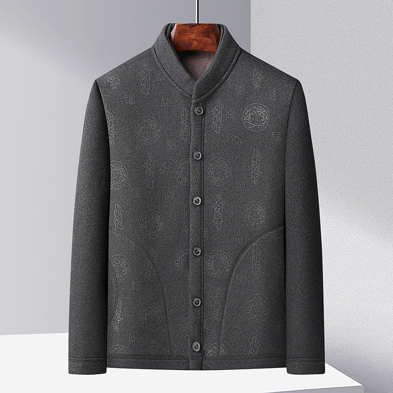 Trendy knitted jacket for men with high collar and button placket Lune London