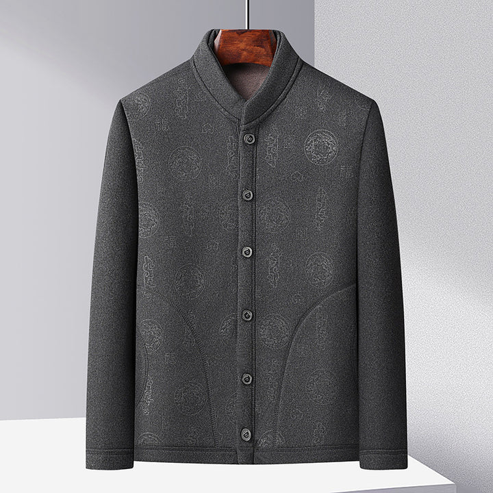 Trendy knitted jacket for men with high collar and button placket Lune London