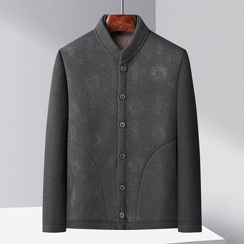Trendy knitted jacket for men with high collar and button placket Lune London