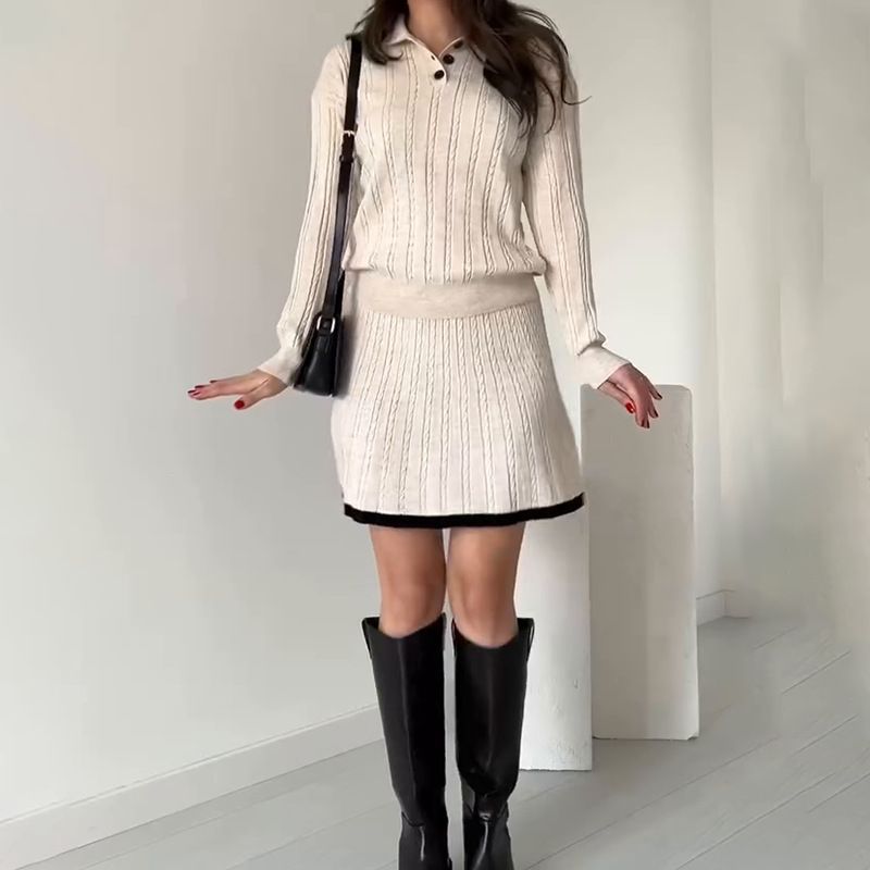 Polo dress for women with ribbed structure and button placket Lune London