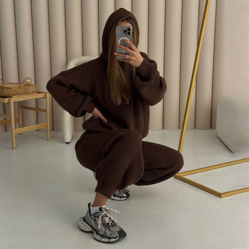 Women knitted set with relaxed fit and modern hoodie Lune London