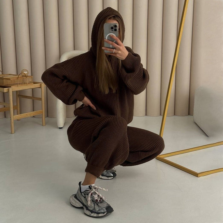 Women knitted set with relaxed fit and modern hoodie Lune London