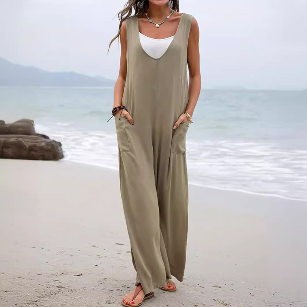 Ladies Comfortable Summer Jumpsuit with a Loose Fit and Practical Pockets Lune London