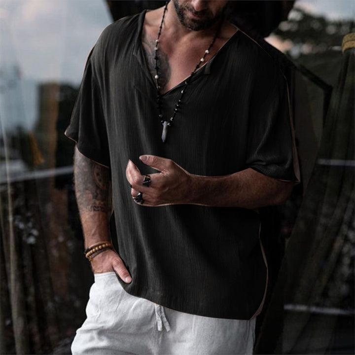 Men's Short Linen Top with V-Neck and Casual Cut Lune London