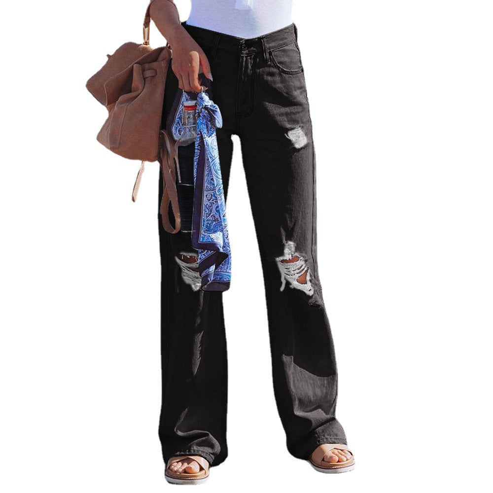 Flared jeans for women in a trendy Destroyed style with high waist Lune London