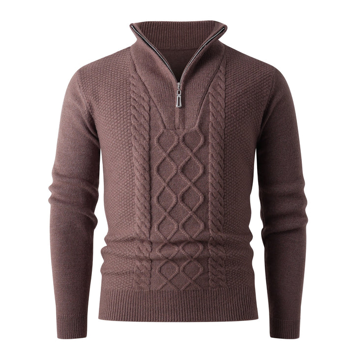 Thick knit pullover for men with a modern high collar and functional zipper Lune London