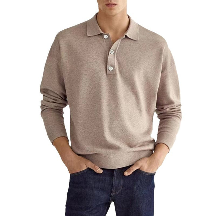 Long sleeve polo shirt for men in breathable fabric with modern button details Lune London