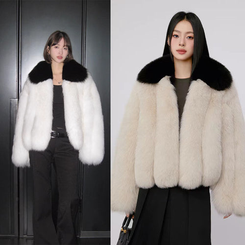 Ladies Luxurious and Voluminous Faux Fur Jacket with Chic and Stylish Collar