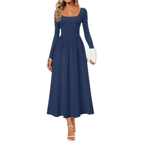 Robe midi élégante pour dames avec col carré et manches longues Chic & Stil