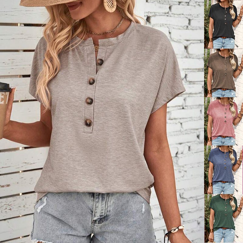 Casual women's T-shirt with button placket and short sleeves Lune London
