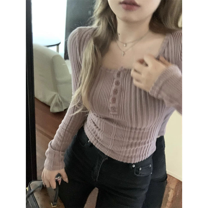 Ladies' stylish long-sleeve top with button placket Chic & Stil