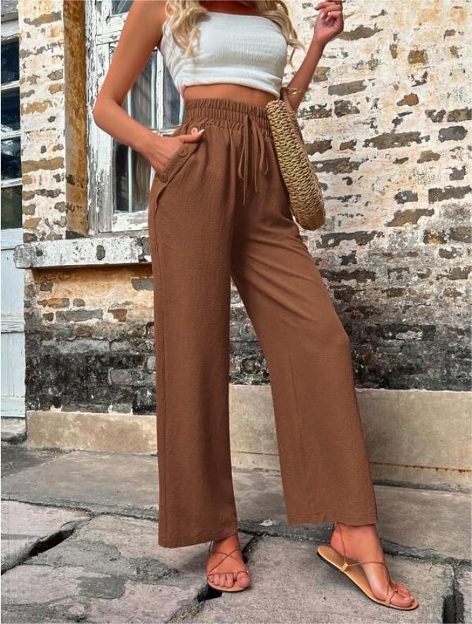 Women Stylish Leisure Pants with Elastic Waistband and Side Pockets Lune London
