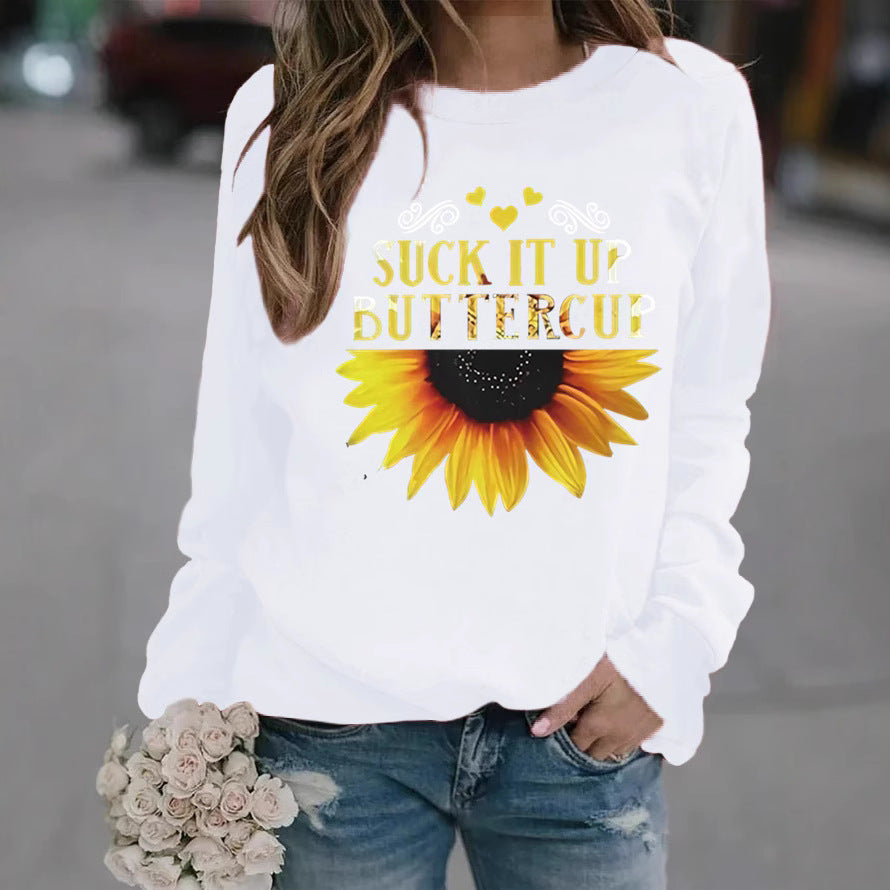 Sweat-shirt pour femmes avec impression créative de tournesol et citation motivante Chic & Stil