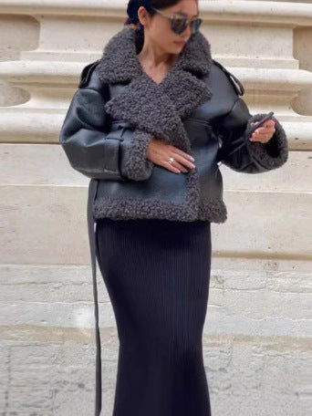 Oversized faux leather jacket for women with cozy lining Lune London