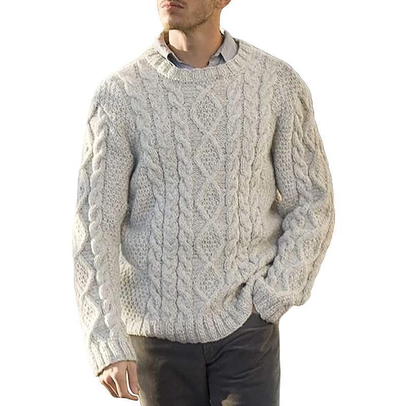 Men's Chunky Knit Pullover with Classic Cable Pattern Lune London
