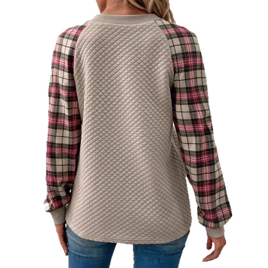 Sweatshirt pour femmes avec structure en grille et manches à carreaux Chic & Stil