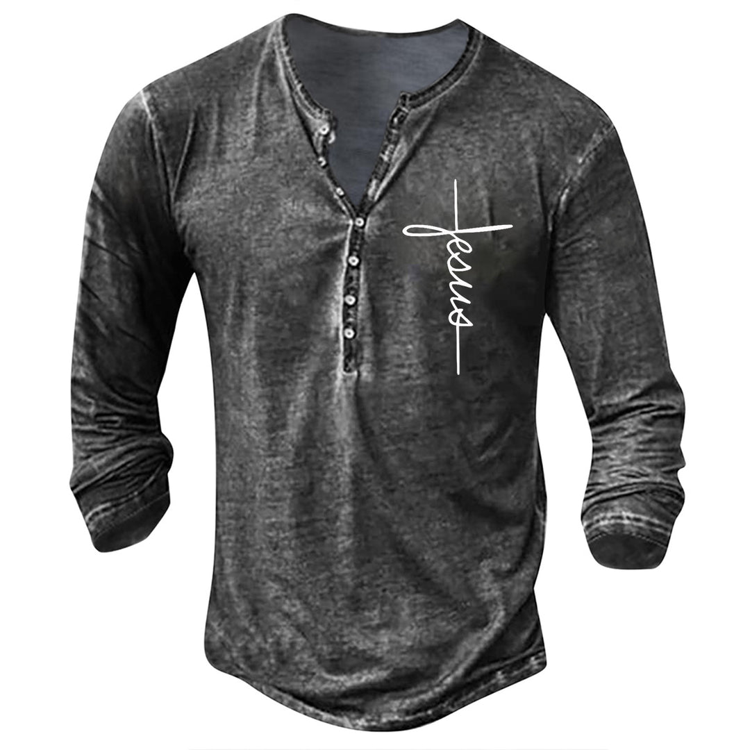 Men's Long Sleeve Henley T-Shirt with Creative Graphic Print Lune London