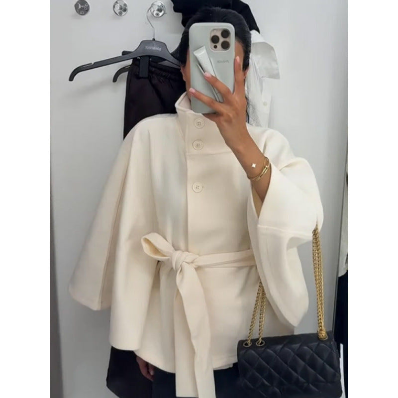 Elegant women's cape coat with bow detail and voluminous sleeves Lune London
