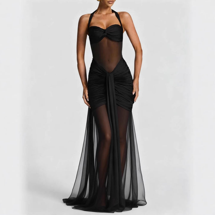 Women's elegant bodycon dress with sophisticated mesh insert Lune London