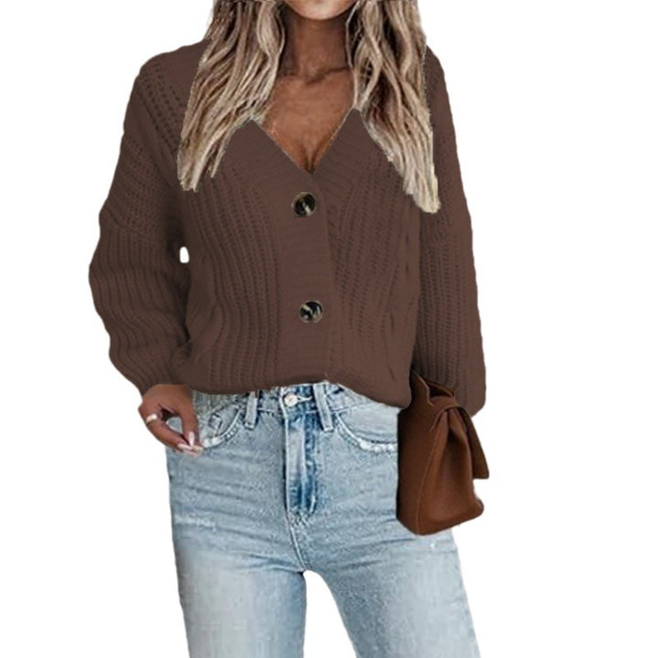 Ladies chunky knit cardigan with structured pattern and trendy button details Lune London