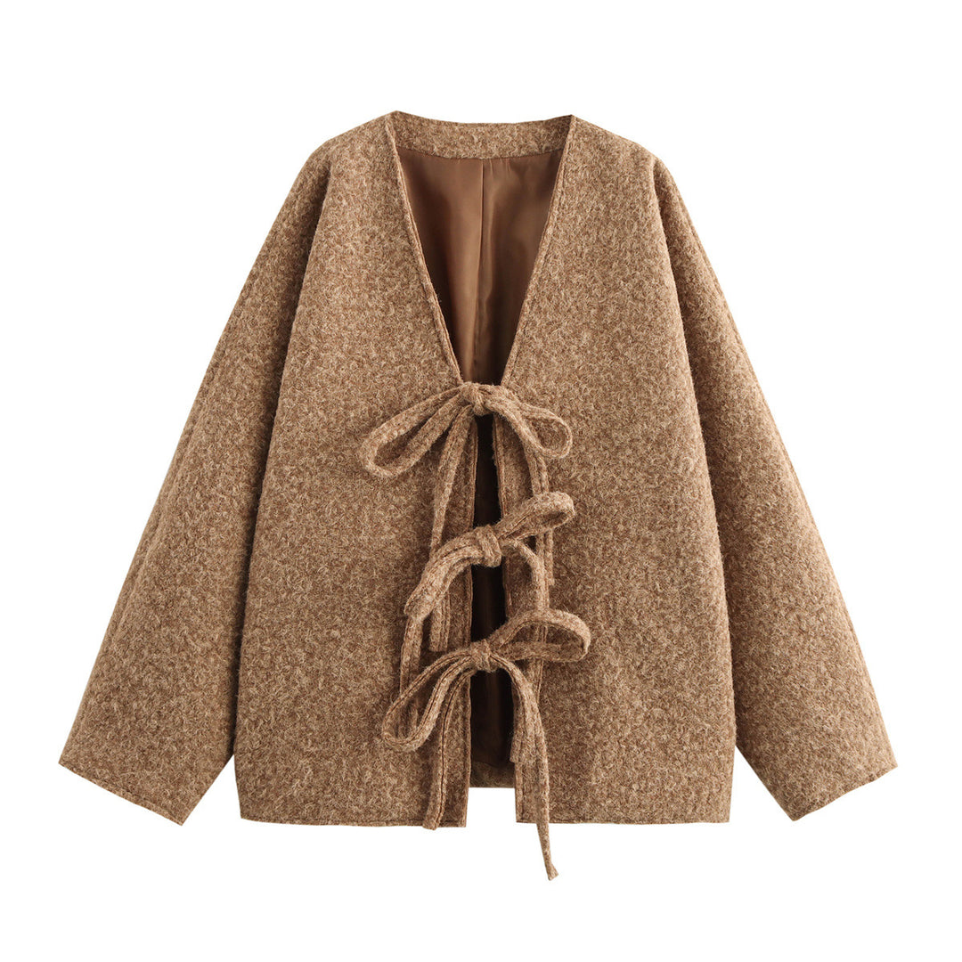 Oversized wool coat for women with decorative bow details Lune London