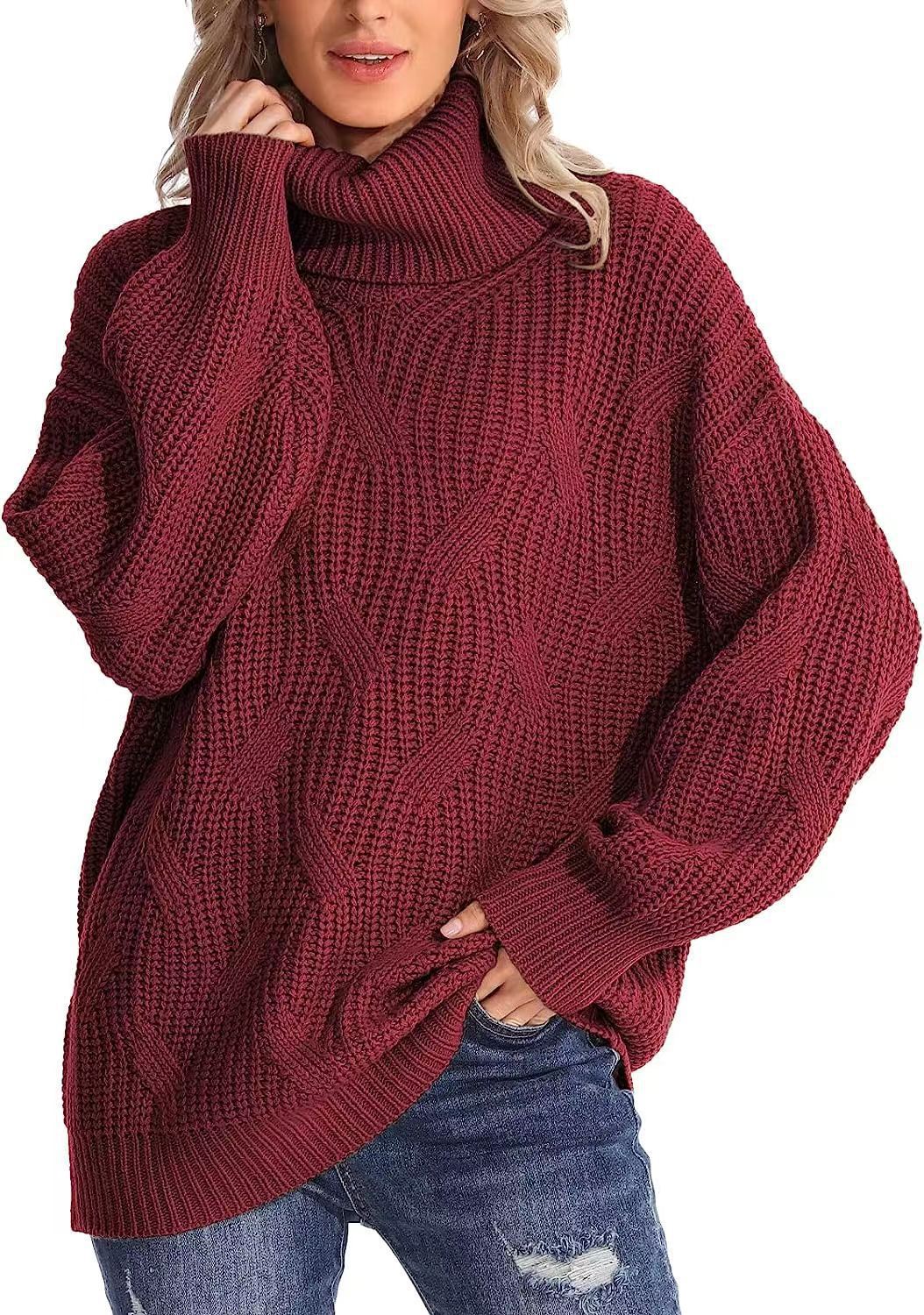 Oversized knitted sweater for women with high neck Lune London