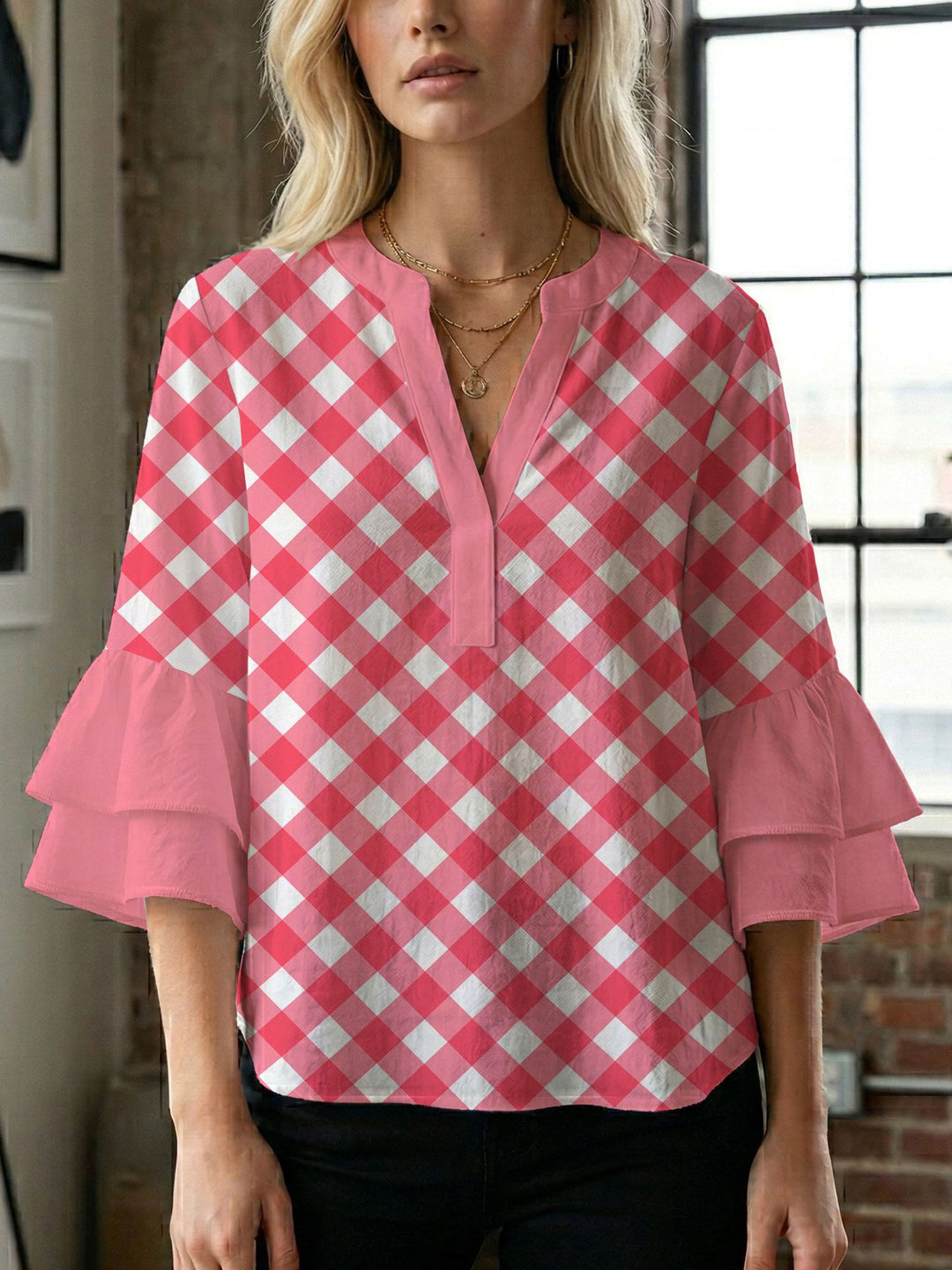 Women's blouse shirt with voluminous sleeves and creative print design Lune London