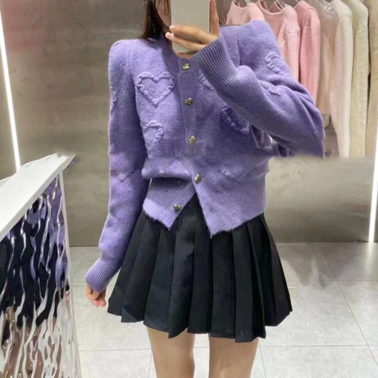 Women's knitted jacket with heart-shaped details and press studs Lune London