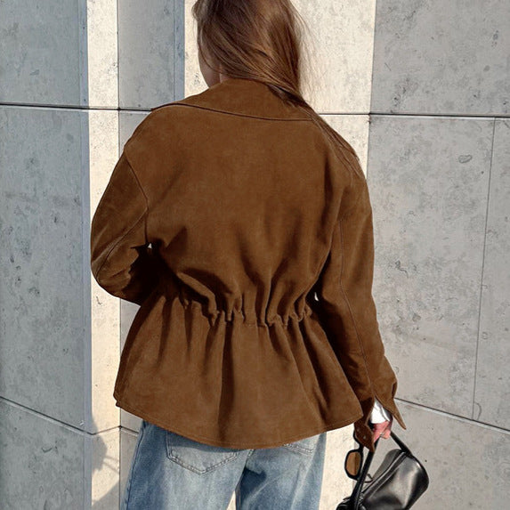 Relaxed suede jacket for women with drawstring waist and practical pockets Lune London