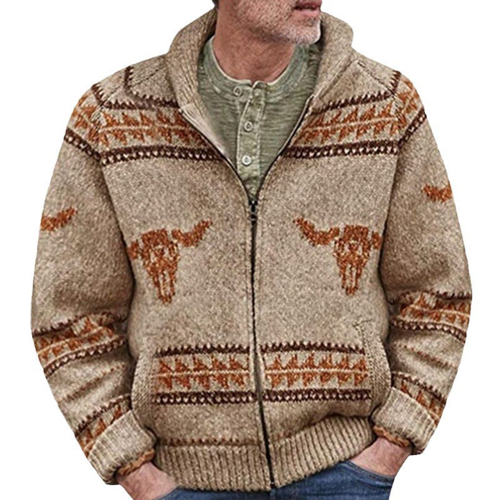 Sweater jacket for men with a unique Far West pattern and a warm lining Lune London