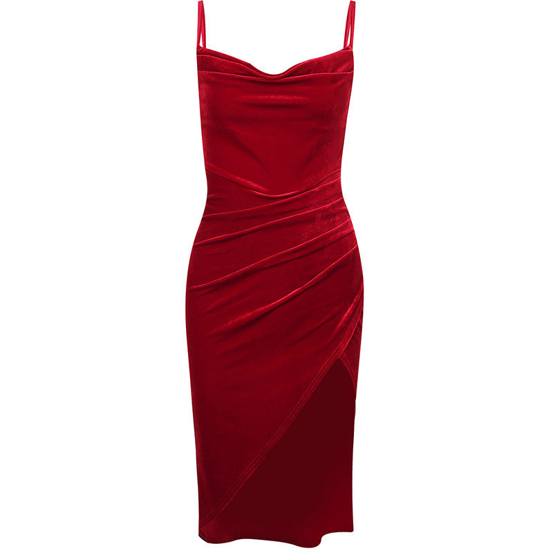 Elegant velvet dress for women with high slit Lune London