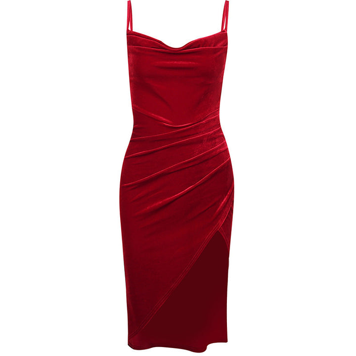 Elegant velvet dress for women with high slit Lune London