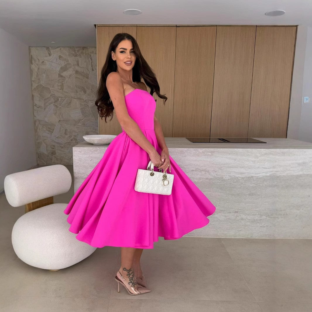 Lune London Strapless Flared Midi Dress