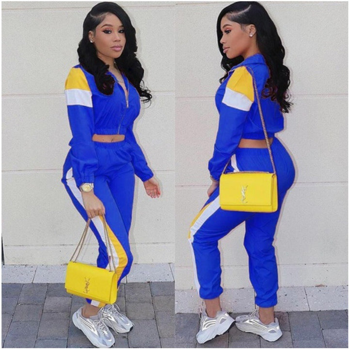 Ladies Trendy Sports Set with Colorblock Design and Elastic Waist Lune London