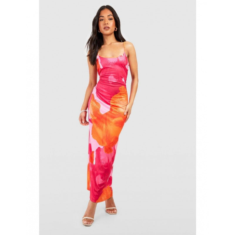 Maxi dress with floral print for women with spaghetti straps Lune London