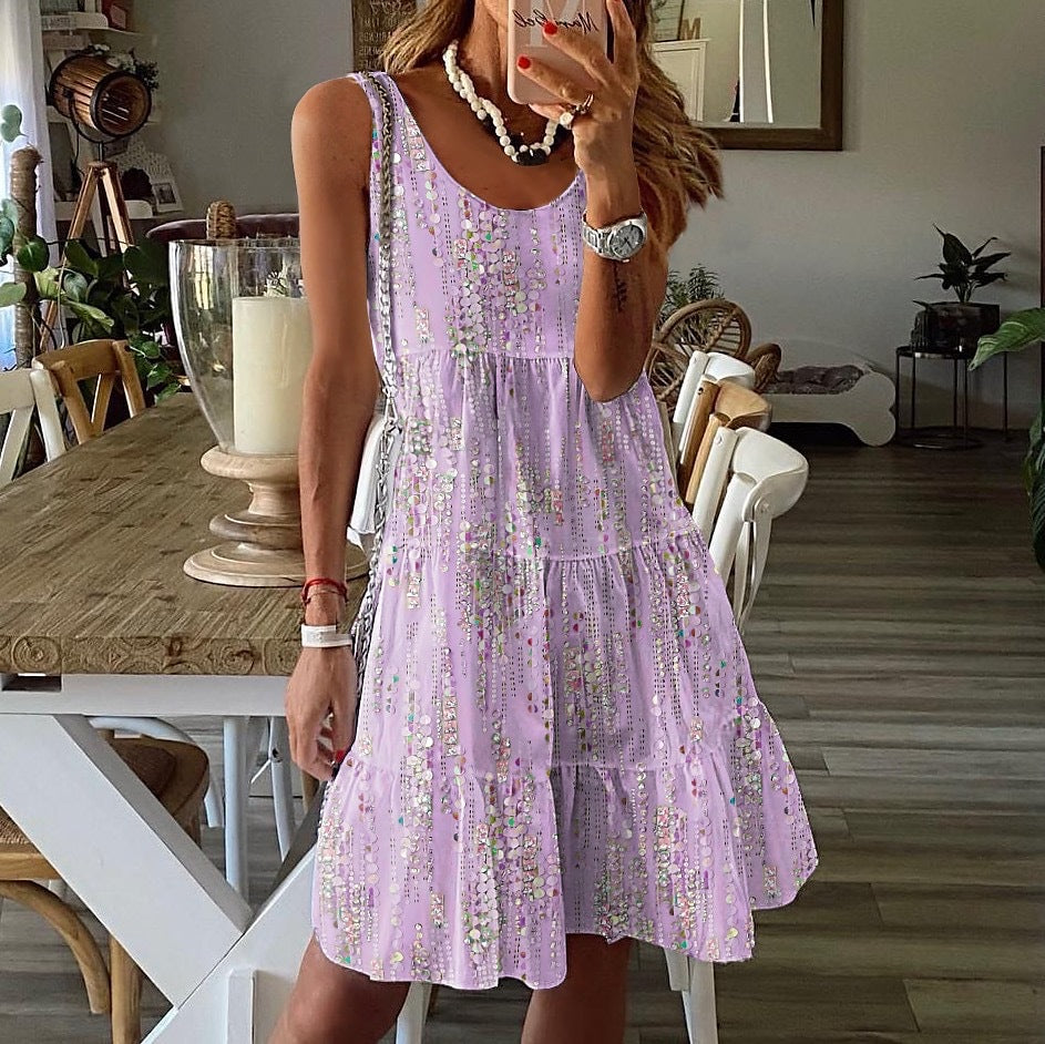 Ladies' airy leisure dress with floating ruffle and playful print Lune London