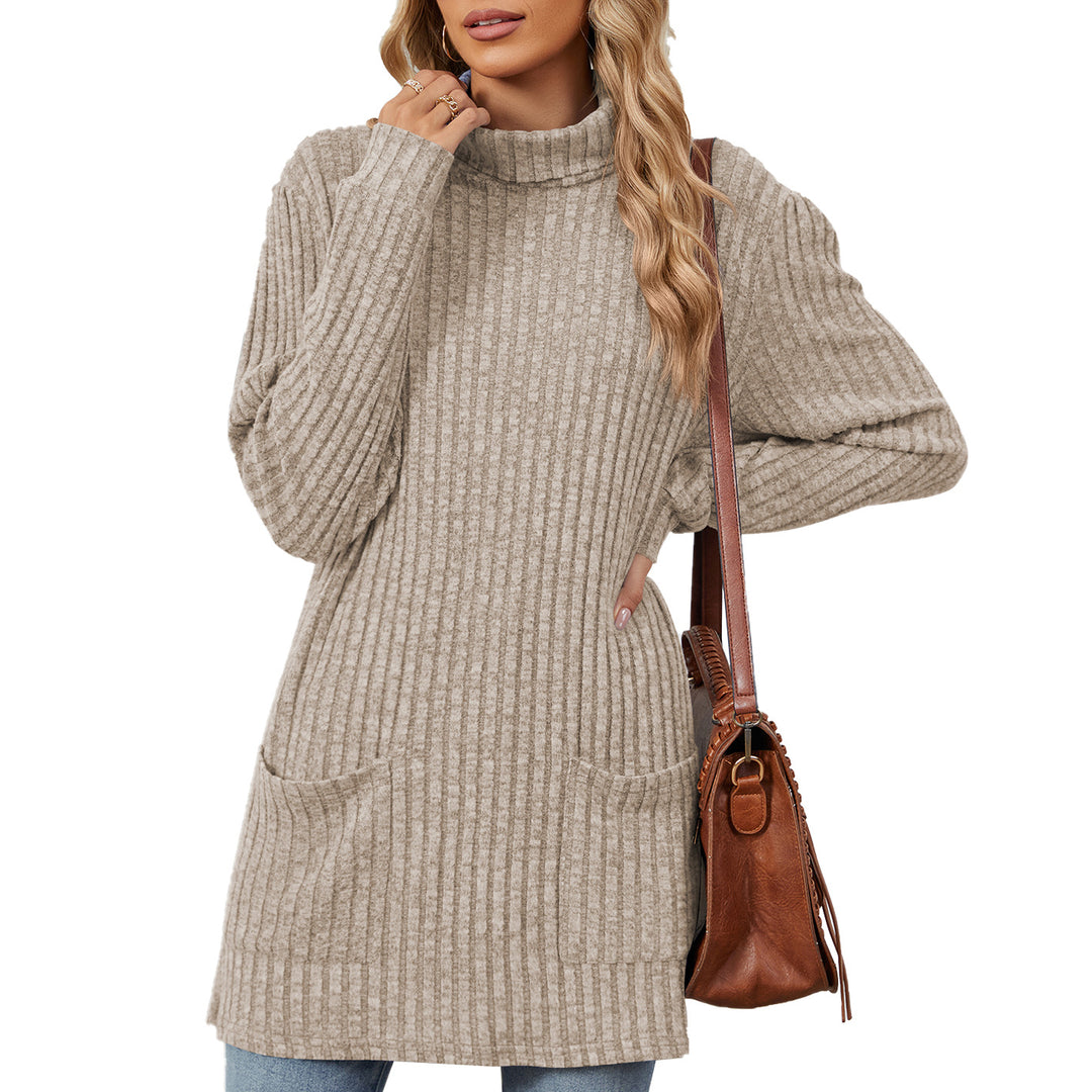 Oversized knitted sweater for women with high collar and practical pockets Lune London
